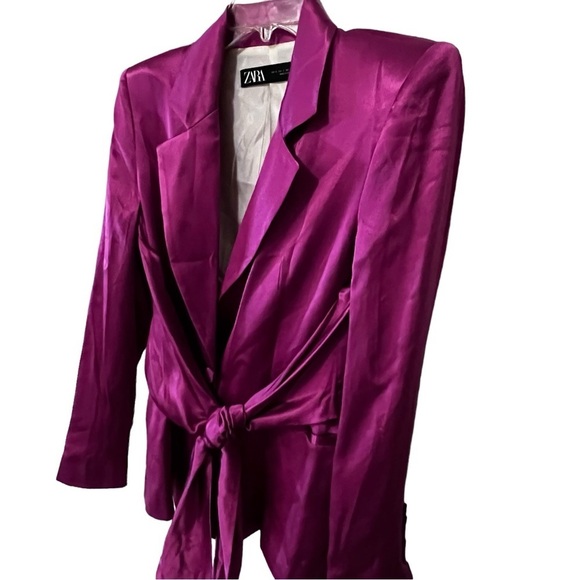 ZARA SATIN BLAZER WITH BUILT IN TIE SASH SIZE S PINK/ FUCHSIA FEMININE ROMANTIC - Picture 7 of 16